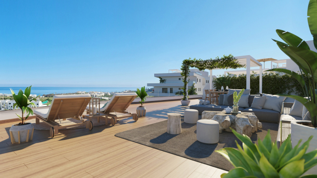 New build flats in Estepona with panoramic views for sale. 