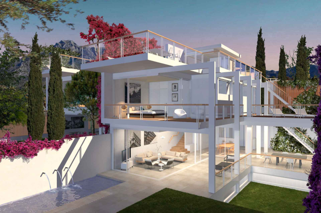 Jazmines 14, Development of villas in Urbanización Valdeolletas with sea views for sale.